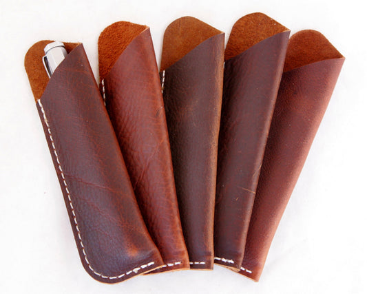 5 Brown Genuine Leather Pen Pouches