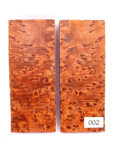 High Grade Thuya Burl Knife Scales 5 x 2 x 3/8 Inches - Bookmatched Set for Knife Handles and Grips