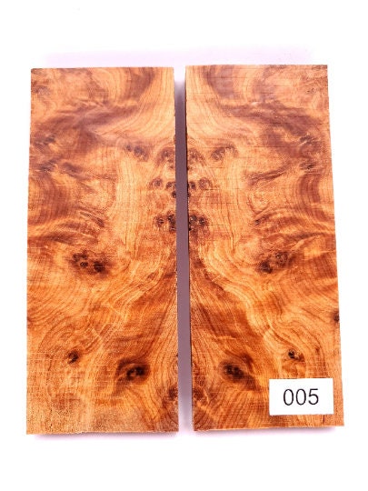 High Grade Thuya Burl Knife Scales 5 x 2 x 3/8 Inches - Bookmatched Set for Knife Handles and Grips