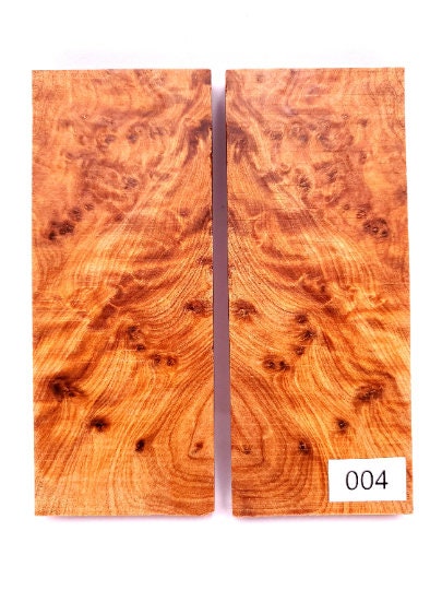 High Grade Thuya Burl Knife Scales 5 x 2 x 3/8 Inches - Bookmatched Set for Knife Handles and Grips