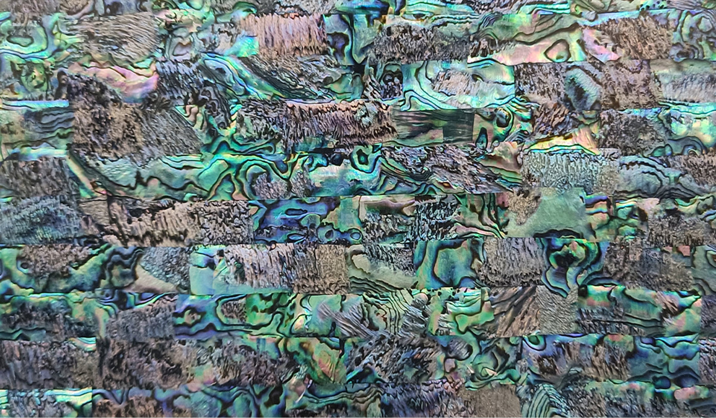 Abalone Shell AB with Black Background Adhesive Veneer Sheet (Mother of Pearl Shell) 9.5 x 5.5 inches -A16